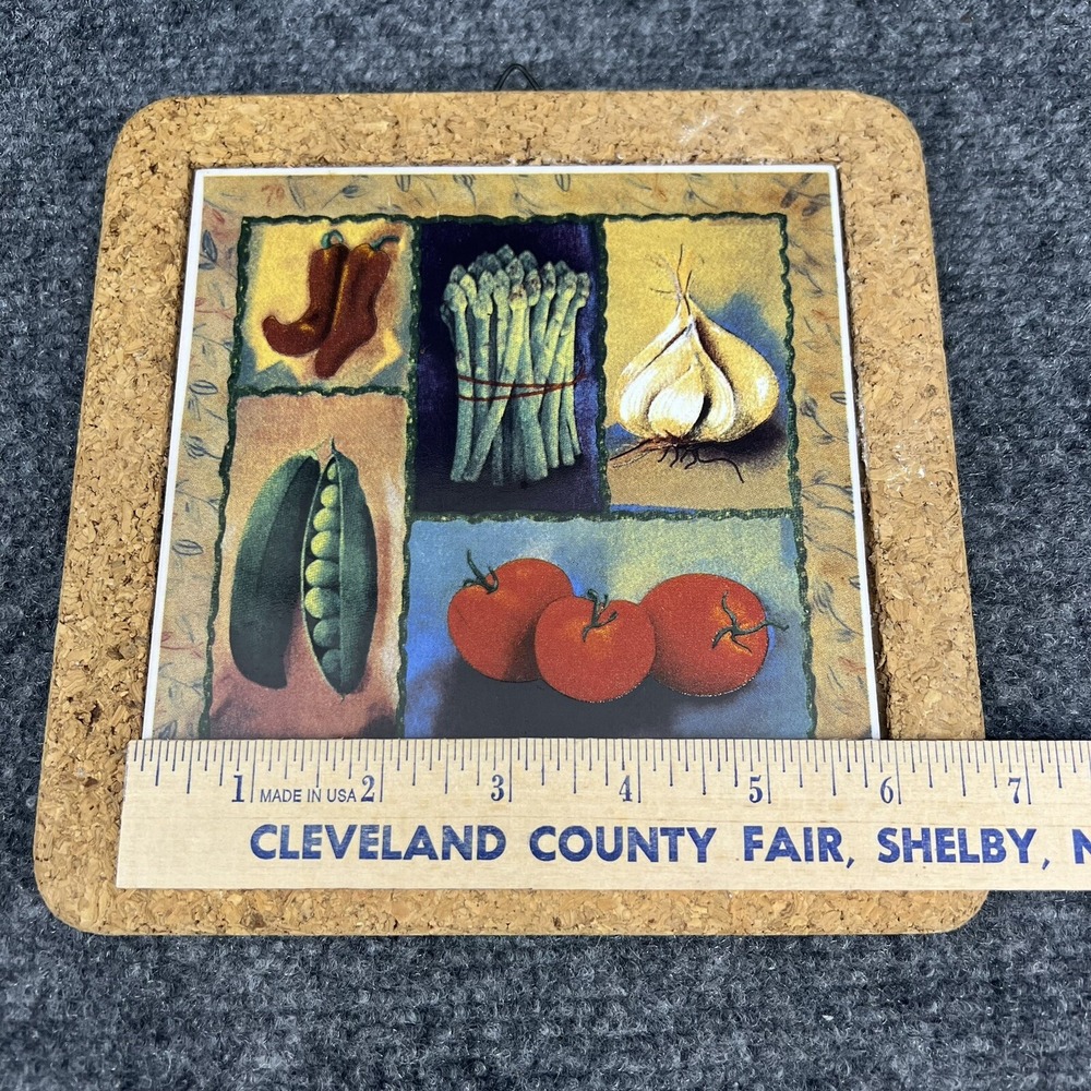 Pamela Luer Vegetable Ceramic Cork Frame Trivet 7.5"x7.5" Peppers Tomato Garlic - Picture 6 of 9
